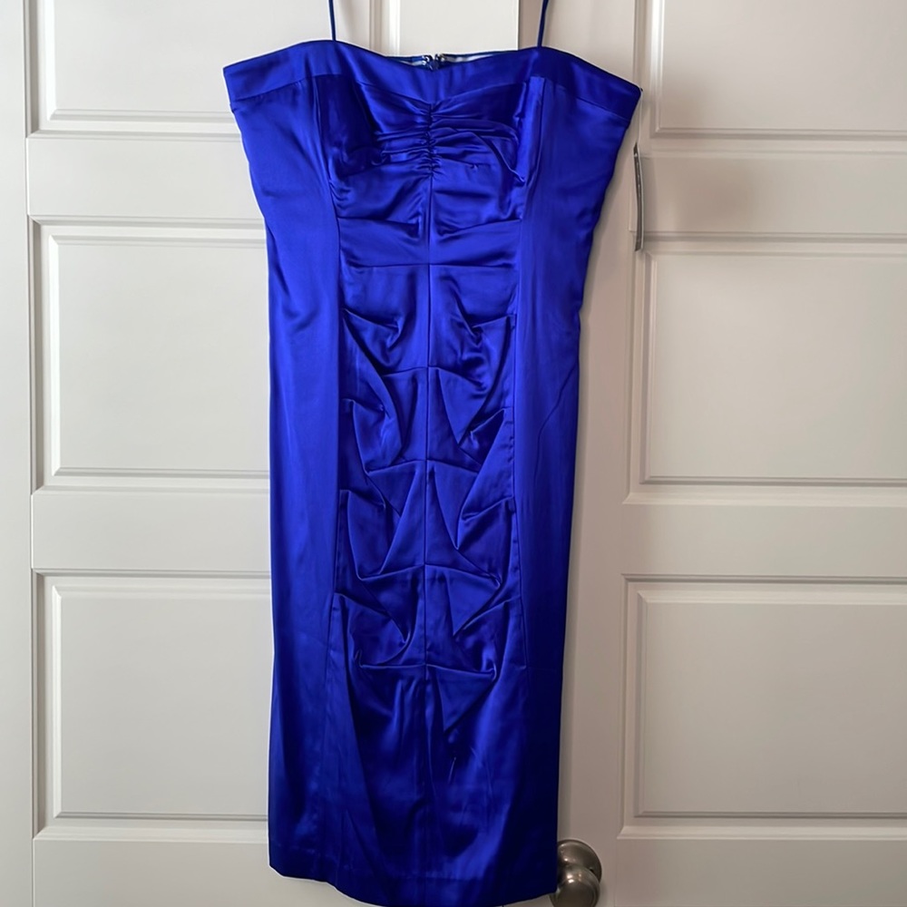 Nicole Miller NWT royal blue 8 strapless rouched cocktail dress